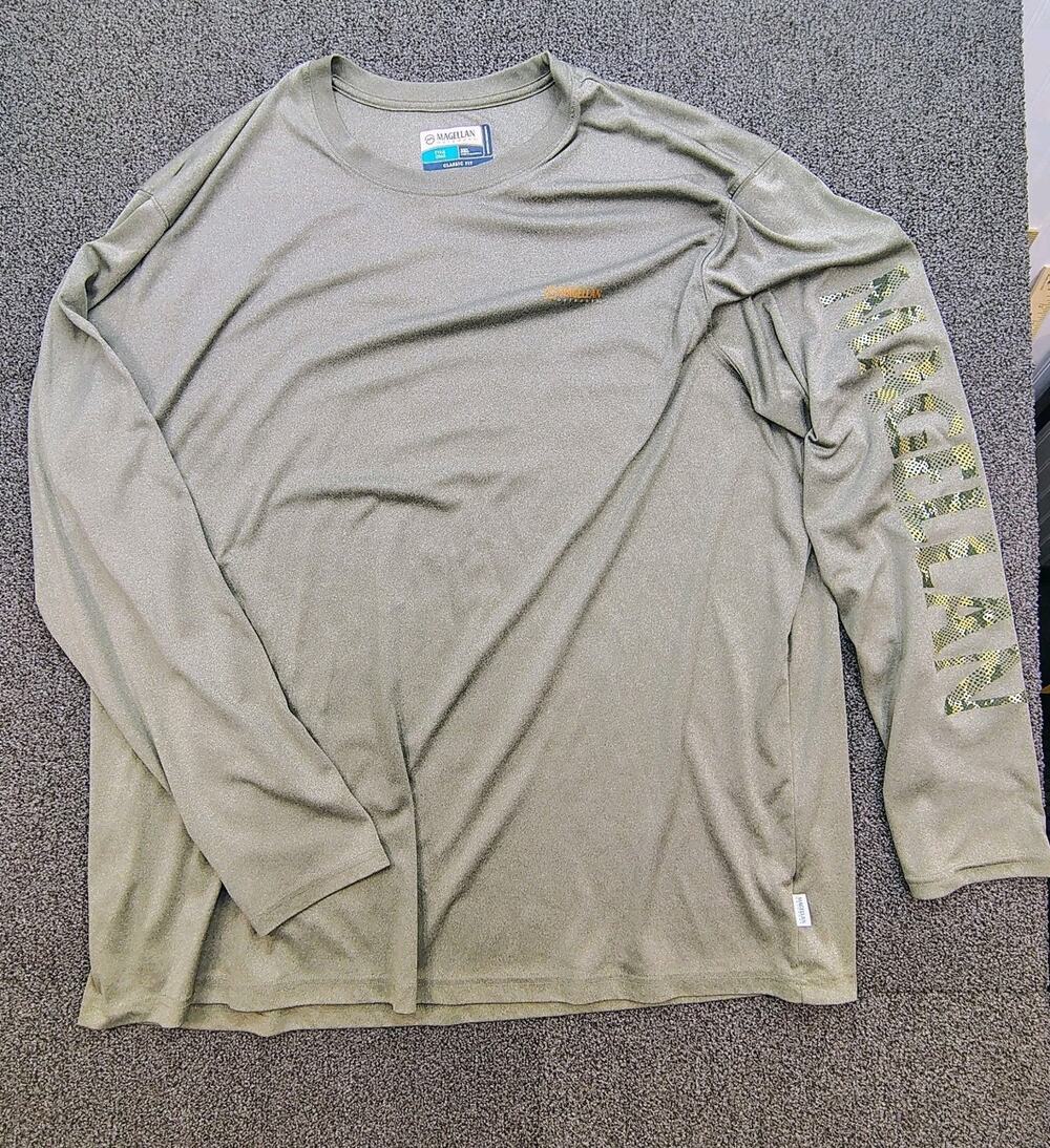 Magellan T-Shirt Mens 3XL Green Long Sleeve Classic Fit Graphic Logo On Sleeve
